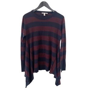 Autumn Cashmere Burgundy Navy Stripe Asymmetrical Hemline 100%‎ Cashmere Sweater